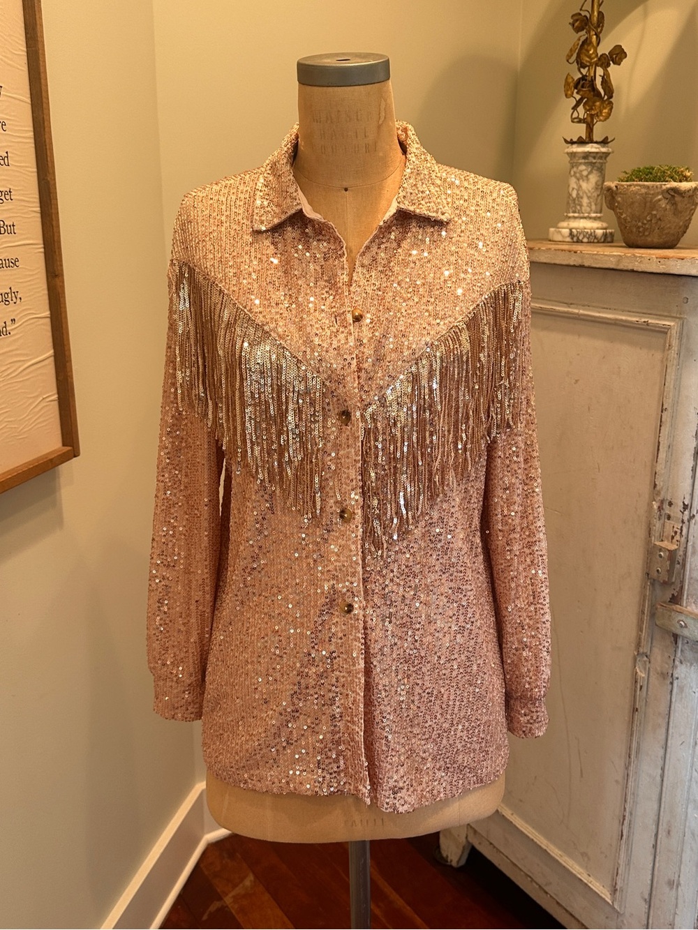Pink Sequin Fringe Western Shirt